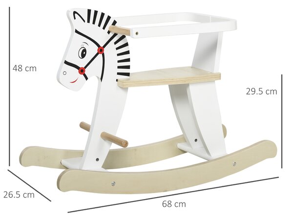 HOMCOM Cavallo a Dondolo Classico in Legno per Bambini 1-3 Anni con Bordo, Maniglie e Poggiapiedi, 68x26.5x48cm, Bianco|Aosom