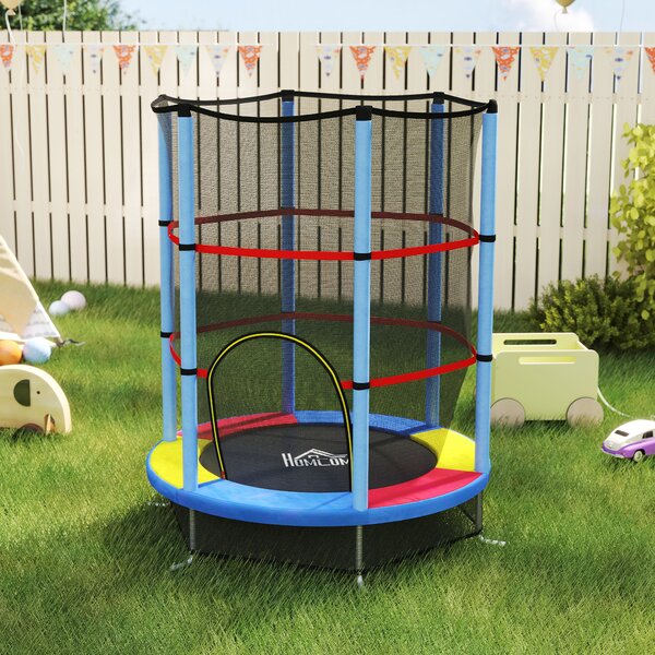HOMCOM Tappeto Elastico per Bambini 3-6 Anni con Rete di Protezione, 6 Colonne e 3 Ingressi, Ø140x190 cm, Multicolore
