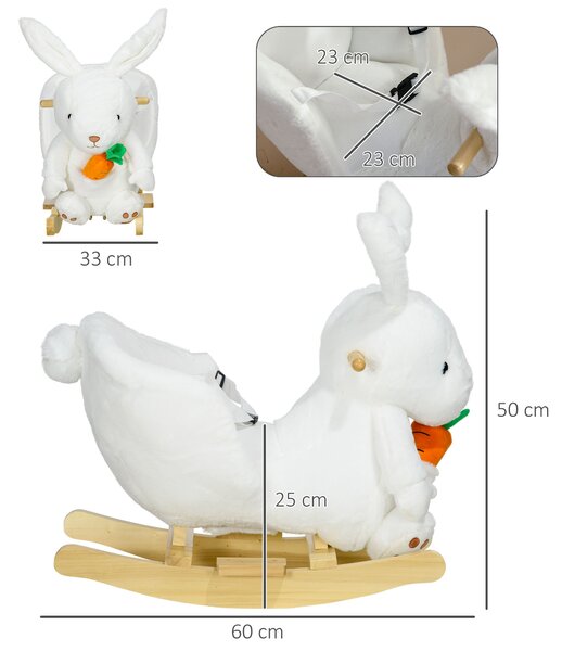 HOMCOM Animale a Dondolo a forma di Coniglio con Suoni e Cintura di Sicurezza, 60x33x50 cm, Bianco|Aosom