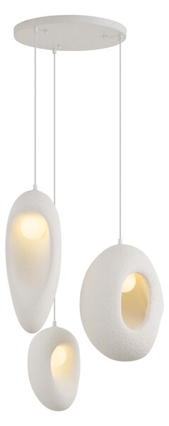 Lampada a sospensione Japandi bianca con paralumi organici 3 luci - Moonstone