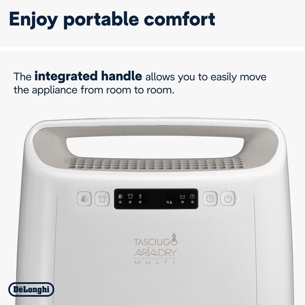 De Longhi Deumidificatore Portatile per la casa muffa 14 Litri In 24 Ore Tanica 2.1 Litri Tasciugo AriaDry Multi colore Bianco - DEXD214RF