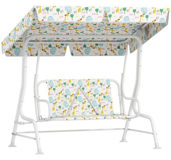 AIYAPLAY Dondolo per Bambini da Esterno a 2 Posti con Tettuccio Regolabile e Cinture di Sicurezza, 112x75x120 cm, Bianco