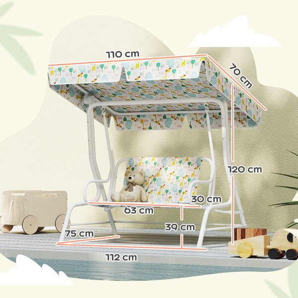 AIYAPLAY Dondolo per Bambini da Esterno a 2 Posti con Tettuccio Regolabile e Cinture di Sicurezza, 112x75x120 cm, Bianco