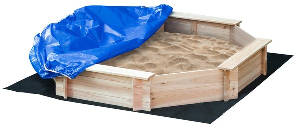 Outsunny Sabbiera per Bambini con Sedili e Copertura, Età 3-8 Anni, 139.5x139.5x21.5cm, Colore Legno