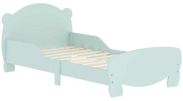 AIYAPLAY Lettino per Bambini con Testiera e Pediera a Orso e 2 Sponde Laterali, in Legno, 143.5x80x55 cm, Verde | Aosom Italy