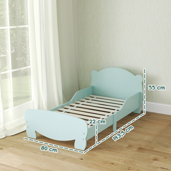 AIYAPLAY Lettino per Bambini con Testiera e Pediera a Orso e 2 Sponde Laterali, in Legno, 143.5x80x55 cm, Verde | Aosom Italy
