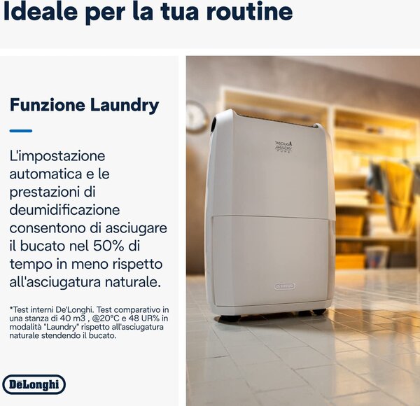 De Longhi Deumidificatore Portatile per la casa muffa 20 Litri in 24 Ore Capacit Tanica 5 Litri Silenziosit 44 dB colore Bianco - DDSX220