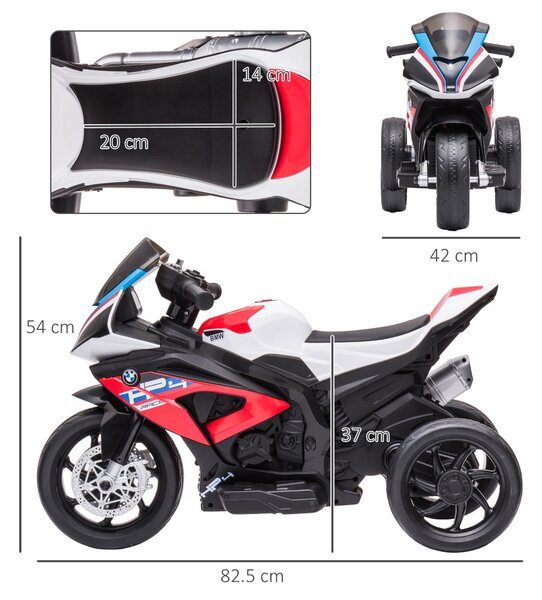 HOMCOM Moto per Bambini 18-60 Mesi Modello BMW HP4 con Fari, Musica e Pedali, in PP e Metallo, 82.5x42x54 cm, Rosso|Aosom