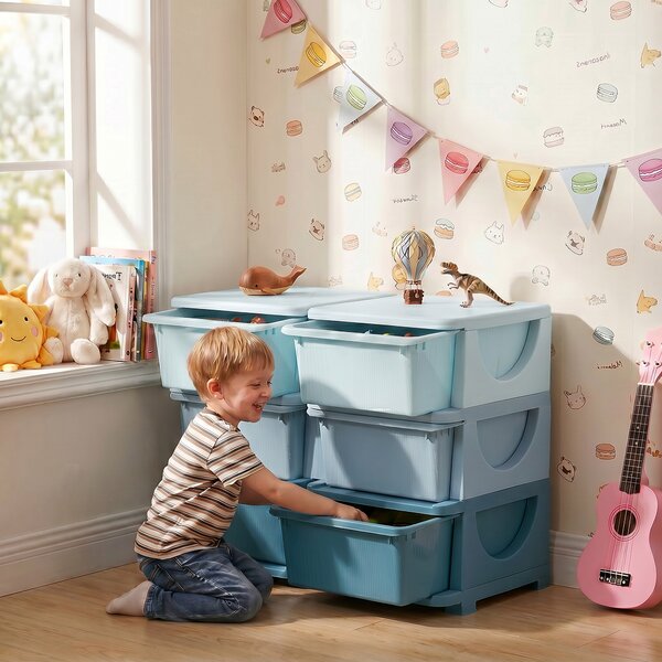 HOMCOM Cassettiera 6 Cassetti per Bambini 3-6 Anni con Bordi Arrotondati, in PP Blu, 75x37x56.5 cm | Aosom Italy