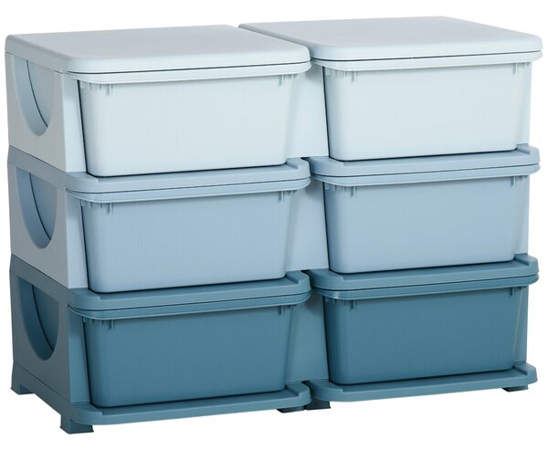 HOMCOM Cassettiera 6 Cassetti per Bambini 3-6 Anni con Bordi Arrotondati, in PP Blu, 75x37x56.5 cm | Aosom Italy