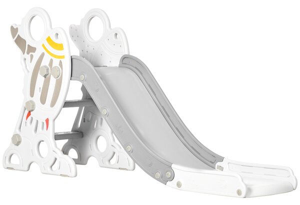 AIYAPLAY Scivolo per Bambini 18-36 Mesi in PE e PP a Tema Spaziale con Scale Antiscivolo, 157x46.5x80 cm, Grigio e Bianco | Aosom Italy