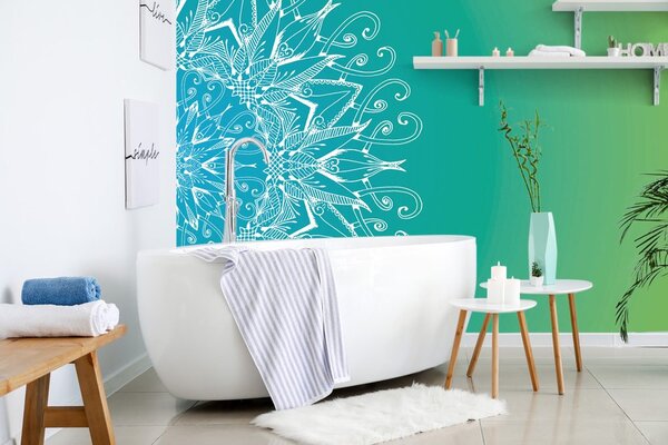 Carta da parati – Mandala bianca su sfondo verde-blu