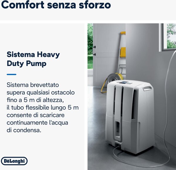 De Longhi Deumidificatore Portatile per la casa muffa 30 Litri in 24 Ore Tanica 7 Litri 51 dB - DD230P
