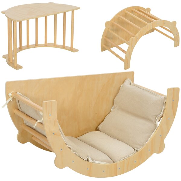 AIYAPLAY Arco Montessoriano 3 in 1 per Bambini da 18-48 Mesi, Struttura da Arrampicata, Tavolino e Dondolo con Cuscino | Aosom Italy