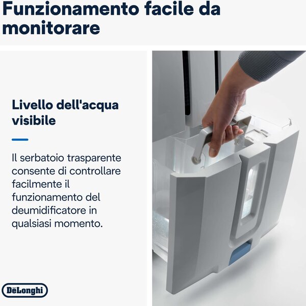 De Longhi Deumidificatore Portatile per la casa muffa 30 Litri in 24 Ore Tanica 7 Litri 51 dB - DD230P