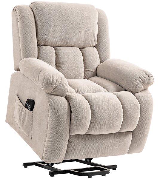 HOMCOM Poltrona Alzapersona Moderno con 2 Tasche e Telecomando, Sedia Massaggiante e Reclinabile, 93x104x105 cm, Beige | Aosom Italy