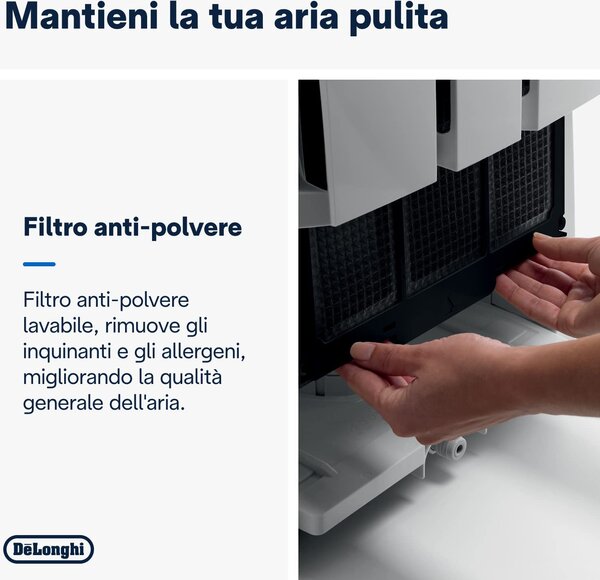 De Longhi Deumidificatore Portatile per la casa muffa 30 Litri in 24 Ore Tanica 7 Litri 51 dB - DD230P