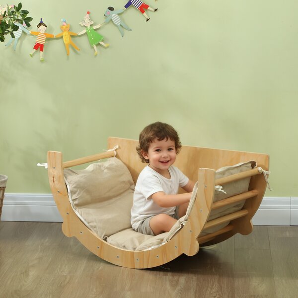 AIYAPLAY Arco Montessoriano 3 in 1 per Bambini da 18-48 Mesi, Struttura da Arrampicata, Tavolino e Dondolo con Cuscino | Aosom Italy