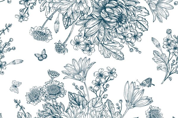 Carta da parati – Bouquet di fiori disegnato