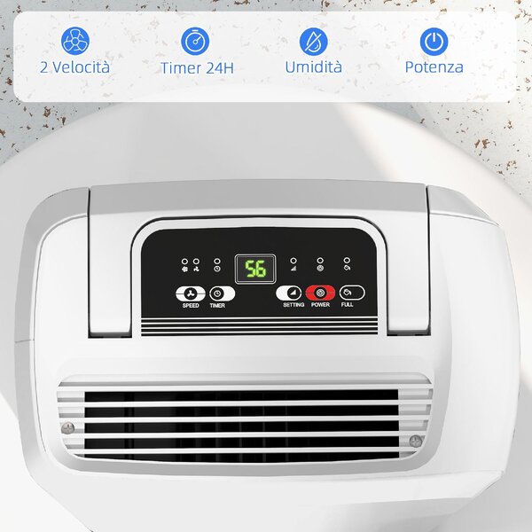 DecHome Deumidificatore Portatile Touch da 12L con Tubo di Scarico Timer e Filtro in ABS 28x18x50.6 cm colore Bianco - 980WTS432