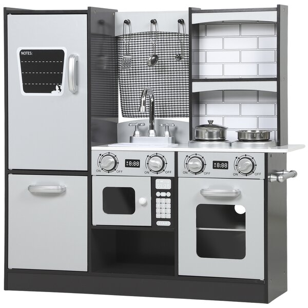 AIYAPLAY Cucina Giocattolo per Bambini 3-8 Anni con Accessori, Frigo, Lavandino e Manopole con Suoni, in Legno, Marrone | Aosom Italy