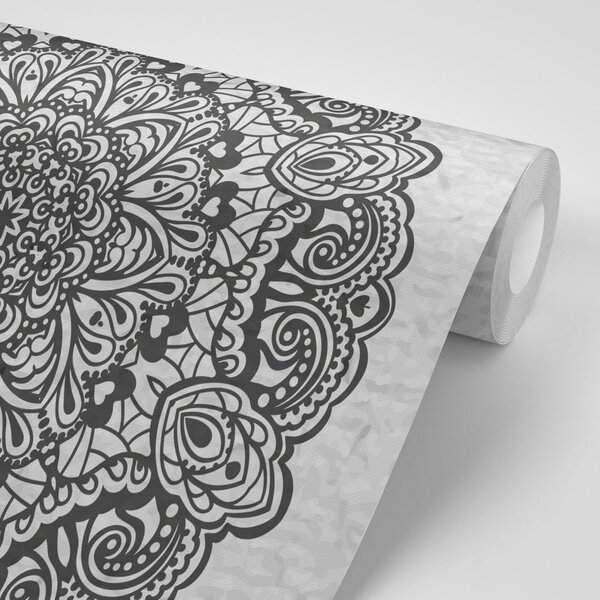 Carta da parati – Mandala floreale in bianco e nero