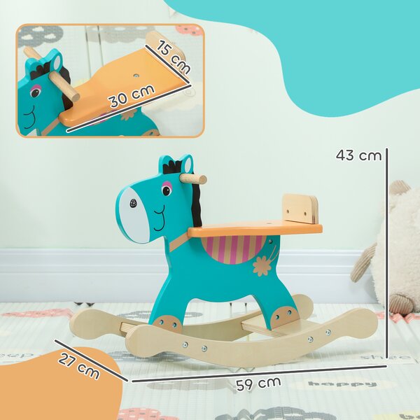 AIYAPLAY Cavallo a Dondolo a Forma di Asino per Bambini con Base Larga, in Legno, 59x27x43 cm, Verde Scuro e Arancione | Aosom Italy