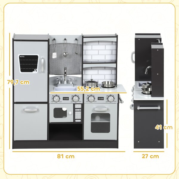 AIYAPLAY Cucina Giocattolo per Bambini 3-8 Anni con Accessori, Frigo, Lavandino e Manopole con Suoni, in Legno, Marrone | Aosom Italy