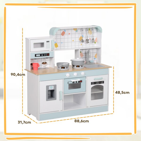 AIYAPLAY Cucina Giocattolo per Bambini 3+ Anni in Legno, Fornello Interattivo, Forno e Macchina Caffè, Bianco | Aosom Italy