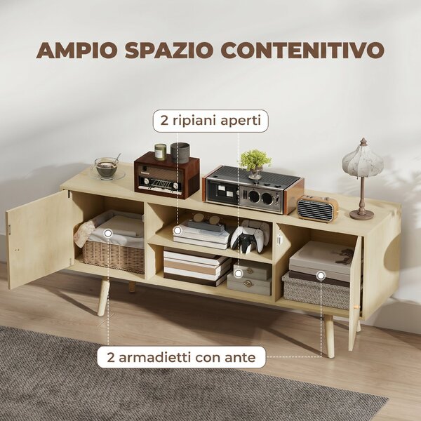 HOMCOM Mobile TV 55" max con 2 Armadietti e 2 Ripiani Aperti, in Legno e Truciolato, 120x34x50 cm, Color Legno | Aosom Italy