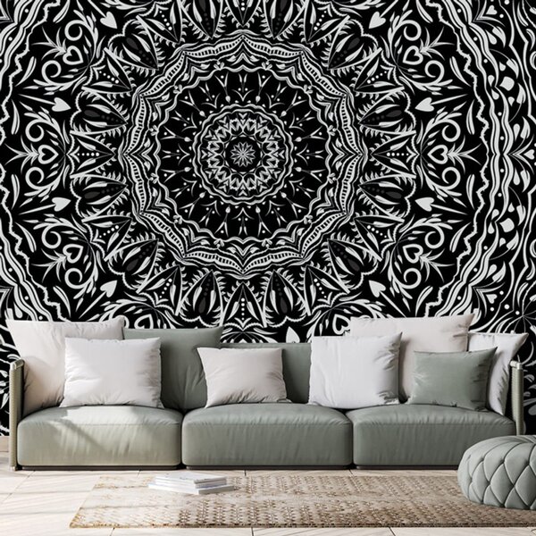 Carta da parati – Mandala in stile vintage in bianco e nero