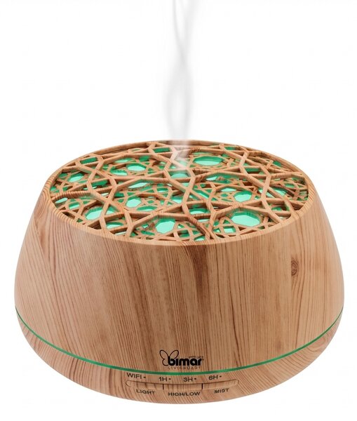 Bimar Diffusore di Aromi Cromoterapia con Luci e Cassa Acustica Wi-Fi Capacit 400 ml colore Legno Chiaro - DA26