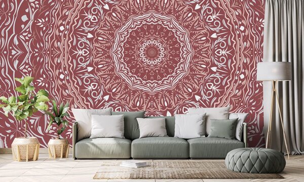 Carta da parati – Mandala in stile vintage in tonalità rosa