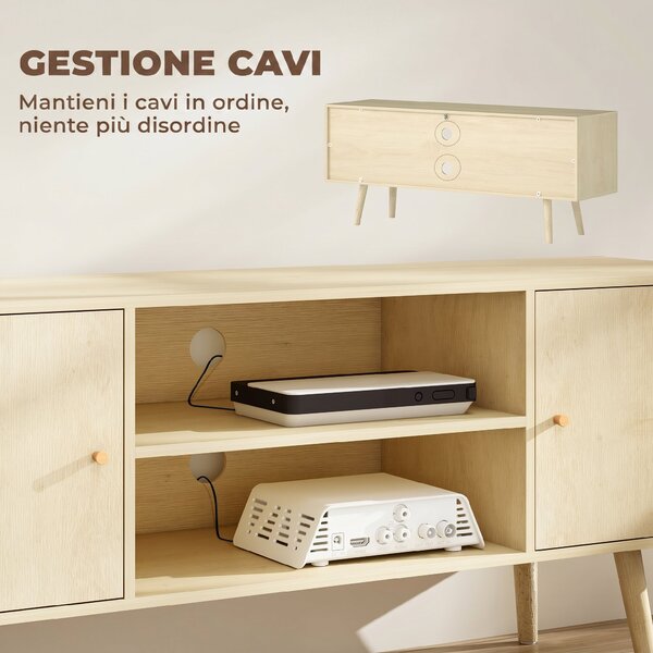 HOMCOM Mobile TV 55" max con 2 Armadietti e 2 Ripiani Aperti, in Legno e Truciolato, 120x34x50 cm, Color Legno | Aosom Italy