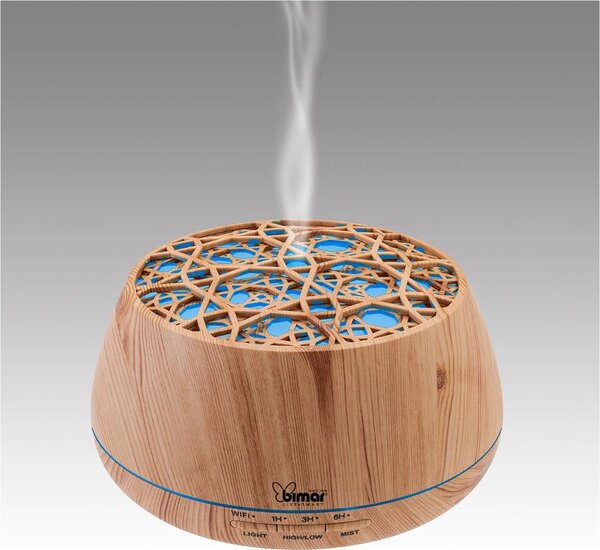 Bimar Diffusore di Aromi Cromoterapia con Luci e Cassa Acustica Wi-Fi Capacit 400 ml colore Legno Chiaro - DA26