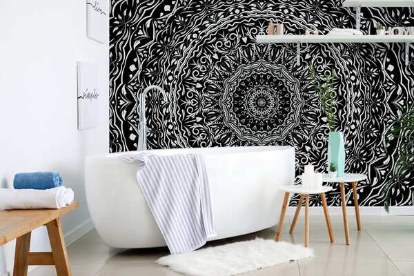 Carta da parati – Mandala in stile vintage in bianco e nero