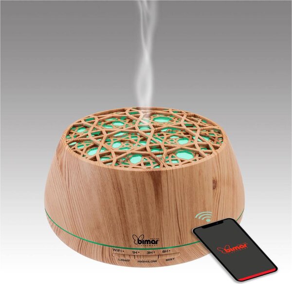 Bimar Diffusore di Aromi Cromoterapia con Luci e Cassa Acustica Wi-Fi Capacit 400 ml colore Legno Chiaro - DA26