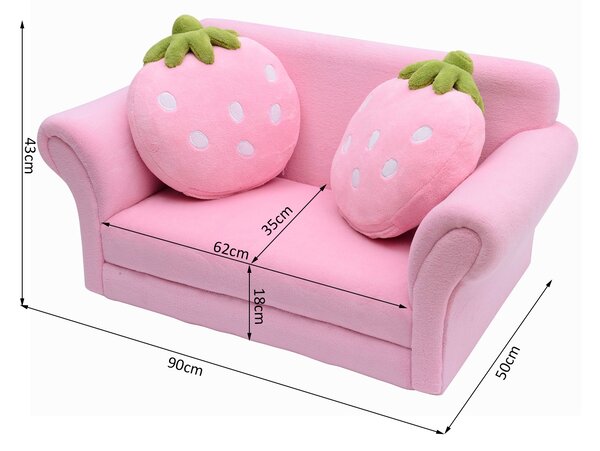 HOMCOM Divanetto per Bambini con 2 Cuscini a Forma di Fragola, Seduta e schienale imbottiti, 90x53x48 cm, Rosa e Verde | Aosom Italy