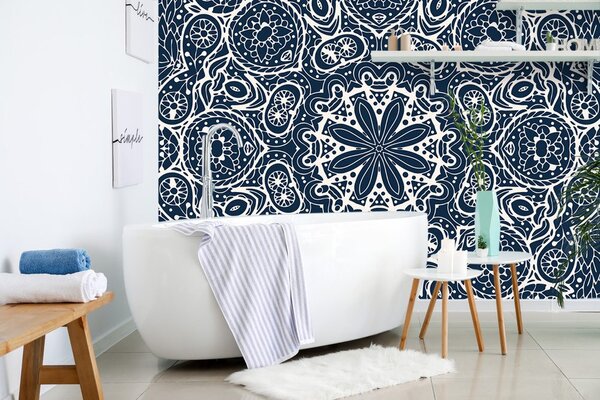 Carta da parati – Mandala bianca su sfondo blu