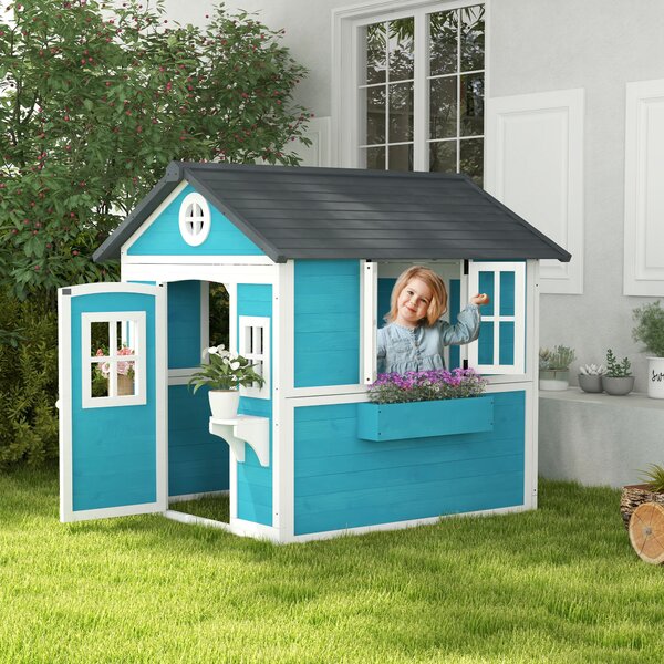 Outsunny Casetta per Bambini 3-8 Anni con Tetto Inclinabile, Vasi e Fioriere, in Legno di Abete, 114x126.4x135 cm | Aosom Italy