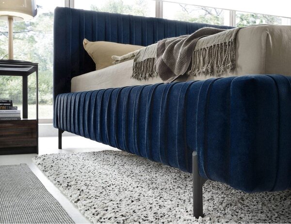 Letto matrimoniale imbottito blu scuro con contenitore e rete inclusi 140x200 cm Plissa – ELTAP