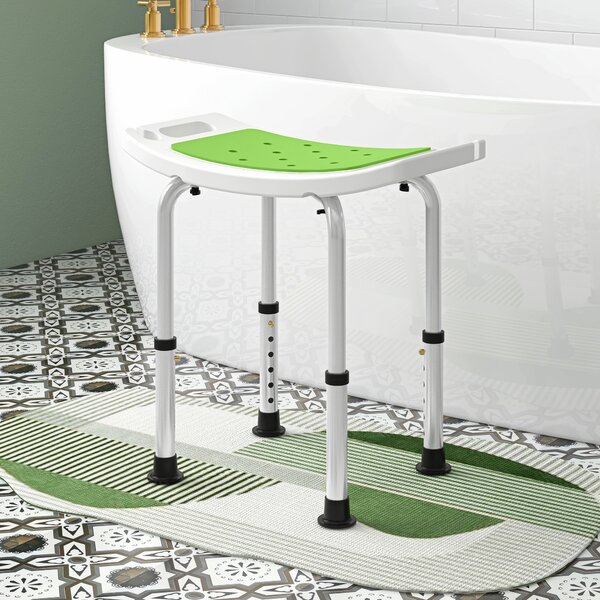 HOMCOM Sgabello da Doccia in Lega di Alluminio e Plastica Antiscivolo, Altezza Regolabile 6 Livelli 39-52cm, Verde | Aosom Italy