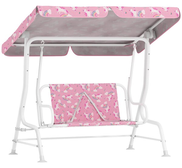AIYAPLAY Dondolo per Bambini a 2 Posti con Tettuccio e Cinture, in Acciaio e Tessuto Oxford, 112x75x120 cm, Rosa | Aosom Italy