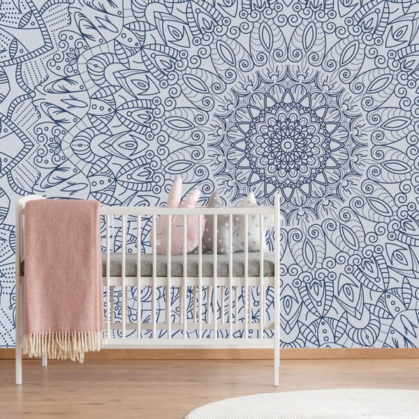 Carta da parati – Mandala ornamentale dettagliata in blu