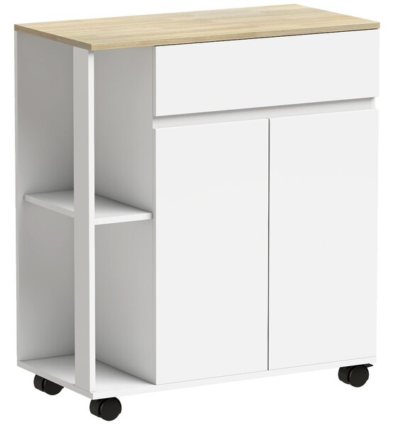 HOMCOM Carrello Cucina con Cassetto, Armadietto e 2 Ripiani Laterali, in Legno, 78x39.5x88.5 cm, Bianco e Rovere | Aosom Italy