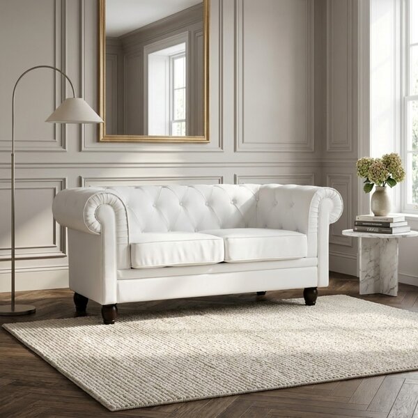 DecHome Divano 2 Posti Classico in Ecopelle Dimensioni 152x74x82 cm colore Bianco