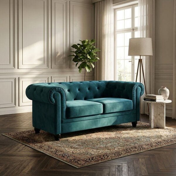 DecHome Divano 2 Posti Classico in Velluto Dimensioni 152x74x82 cm colore Blu