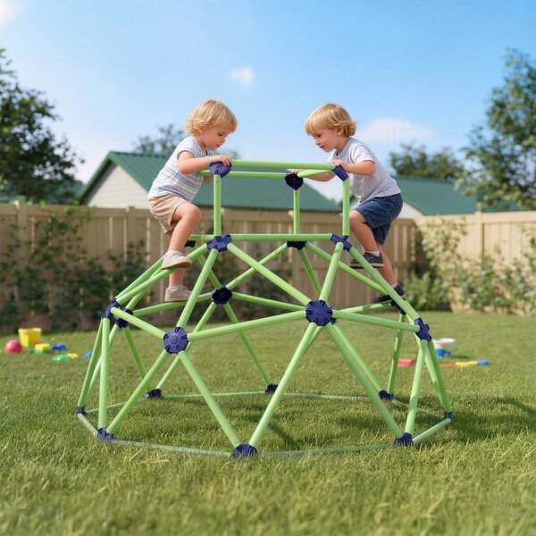 AIYAPLAY Gioco Arrampicata Bambini 3-8 Anni a Cupola con Bordi Smussati, in PP, 182.5x182.5x119 cm, Verde e Viola | Aosom Italy