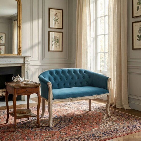 DecHome Divano 2 Posti Classico in Velluto Dimensioni 107x61x70 cm colore Blu - Danubio