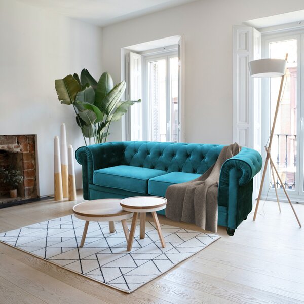 DecHome Divano 2 Posti Classico in Velluto Dimensioni 152x74x82 cm colore Blu